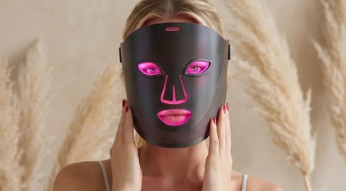 Vistara Glow LED mask close-up on model